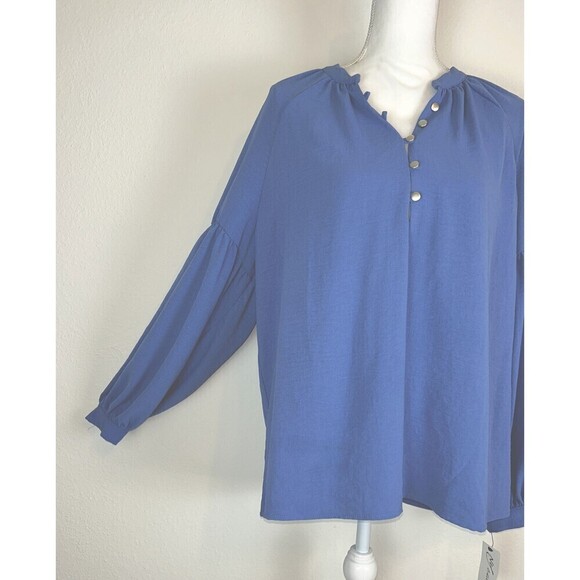 NY Collection Balloon Sleeve Peasant Blue Blouse Plus Size 2X (18/20) - Picture 12 of 15